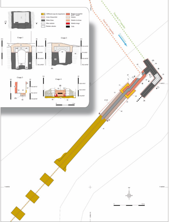 Figure A – Plan et coupes – relevés J.-L. Hillairet ; DAO V. Miailhe.
